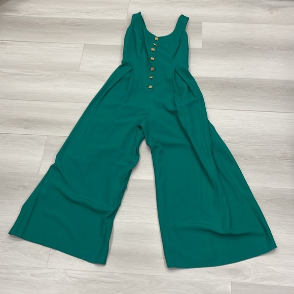 Vintage All That Jazz Green Wideleg Jumpsuit with Gold Buttons - Picture 1 of 12